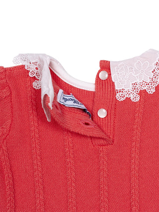 Zopfstrickpullover mit Spitzenkragen - Praline