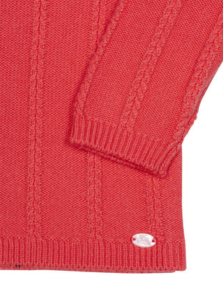 Zopfstrickpullover mit Spitzenkragen - Praline