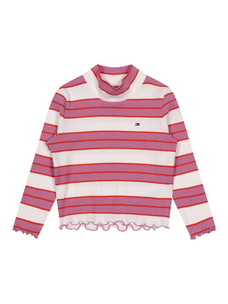 Geripptes Shirt mit Stehkragen - Rosa/Orange