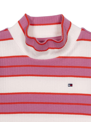 Geripptes Shirt mit Stehkragen - Rosa/Orange