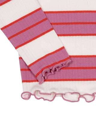 Geripptes Shirt mit Stehkragen - Rosa/Orange