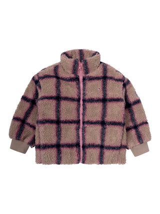 Lockere Bomberjacke aus Teddyfleece mit Karomuster - Rosa