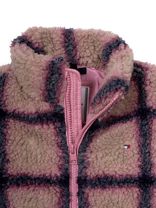Lockere Bomberjacke aus Teddyfleece mit Karomuster - Rosa