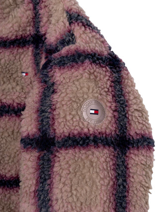 Lockere Bomberjacke aus Teddyfleece mit Karomuster - Rosa