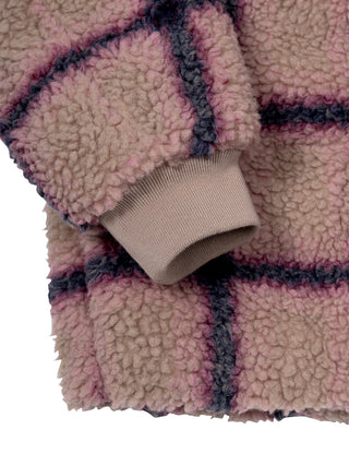 Lockere Bomberjacke aus Teddyfleece mit Karomuster - Rosa