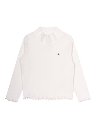 Geripptes Shirt mit Stehkragen - Weiß