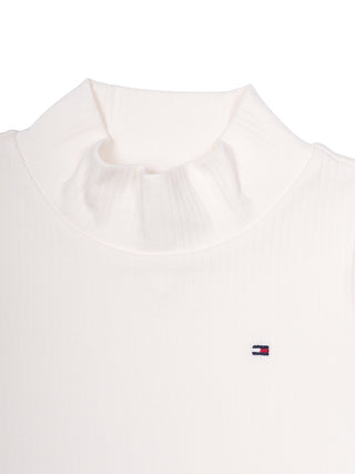 Geripptes Shirt mit Stehkragen - Weiß