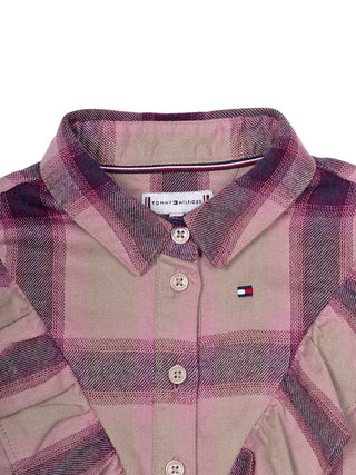 Rüschenbluse mit Karomuster - Rosa