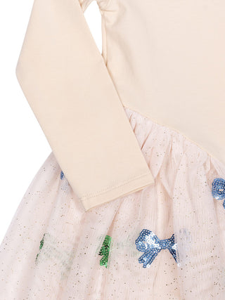 Yvonne Ballerina-Kleid mit Pailletten-Schleifen - Creme