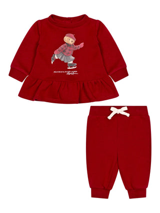 Set aus Sweatkleid und Hose mit Polobär - Holiday Red