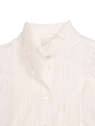 Baumwollbluse mit Biesen - Weiß