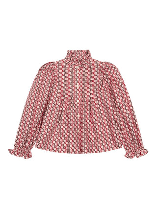 Baumwollbluse mit Biesen und FF-Logo - Rot