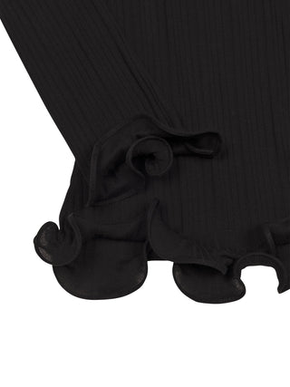 Geripptes Jersey-Kleid mit Stehkragen - Schwarz