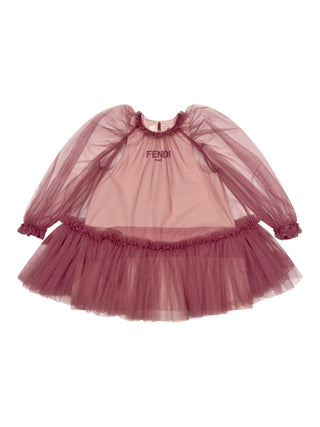 Tüllkleid mit Rüschen-Details - Mauve