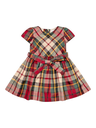 Kariertes Kleid mit Flügelärmeln - Rot/Creme