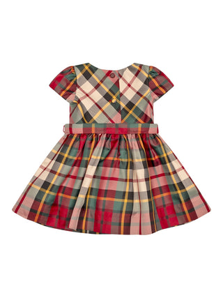 Kariertes Kleid mit Flügelärmeln - Rot/Creme