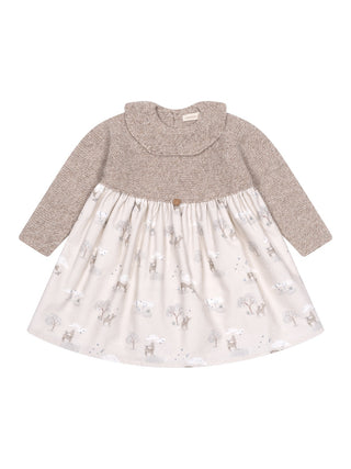 Langarm-Kleid mit Print - Beige