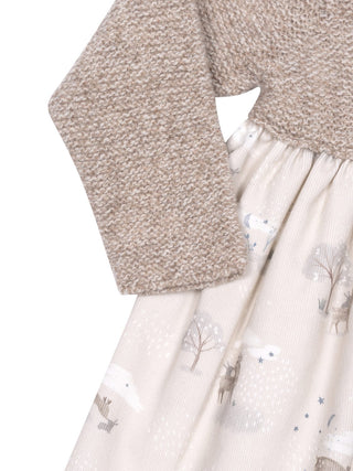 Langarm-Kleid mit Print - Beige