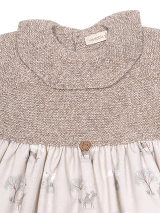 Langarm-Kleid mit Print - Beige