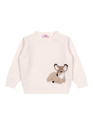 Strickpullover Reh aus Merinowolle - Creme
