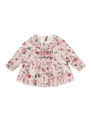 Gesmokte Bluse mit Liberty-Blumenmuster - Perlmutt