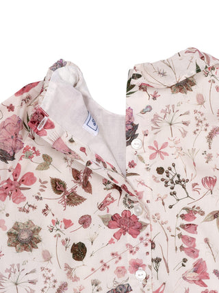 Gesmokte Bluse mit Liberty-Blumenmuster - Perlmutt
