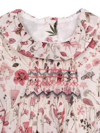 Gesmokte Bluse mit Liberty-Blumenmuster - Perlmutt