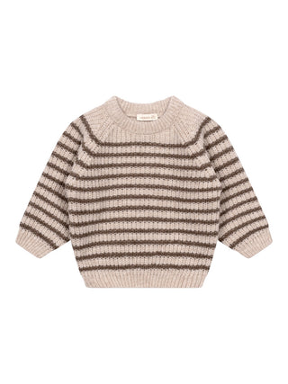 Gestreifter Strickpullover aus Merinowolle - Beige/Braun