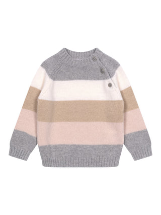 Gestreifter Strickpullover aus Merinowolle - Grau/Rosa