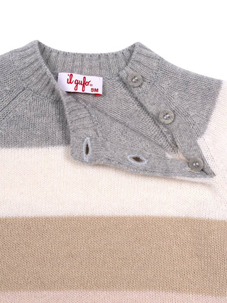 Gestreifter Strickpullover aus Merinowolle - Grau/Rosa