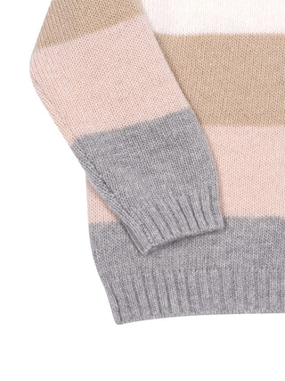 Gestreifter Strickpullover aus Merinowolle - Grau/Rosa