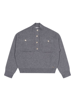 Strickpullover mit Taschen - Grau