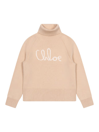 Rollkragenpullover mit Intarsienlogo - Beige