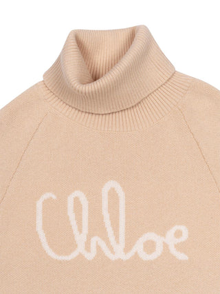 Rollkragenpullover mit Intarsienlogo - Beige