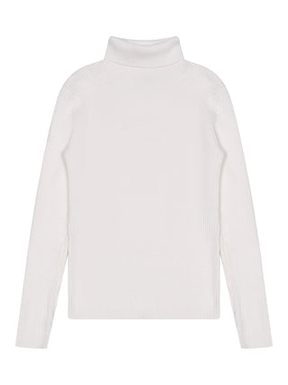 Rippstrick-Rollkragenpullover - Creme