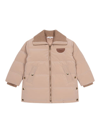 Gesteppte Daunenjacke mit Logo - Beige