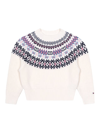 Faire Isle  Pullover mit Ballonärmeln - Ivory Silk