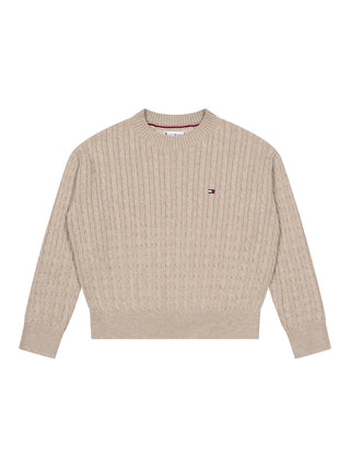 Zopfstrickpullover aus Baumwolle -  Beige