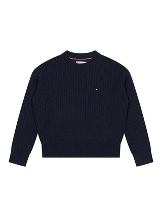 Zopfstrickpullover aus Baumwolle - Navy