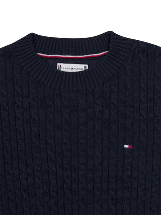 Zopfstrickpullover aus Baumwolle - Navy
