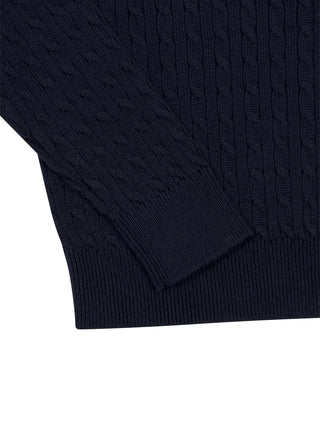Zopfstrickpullover aus Baumwolle - Navy