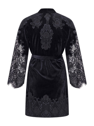 Kurzer schwarzer Bademantel aus Samt und Spitze