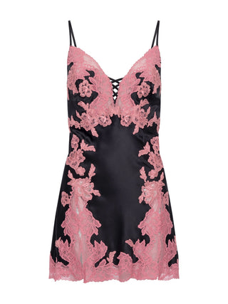 Bonnie Babydoll aus schwarzem Satin und rosa Spitze