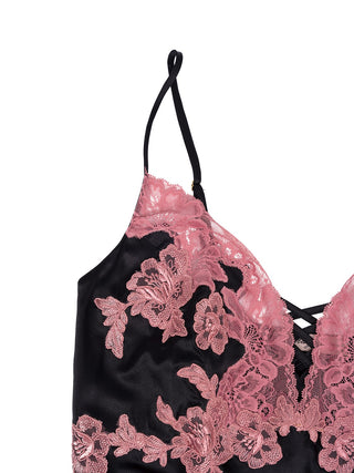 Bonnie Babydoll aus schwarzem Satin und rosa Spitze