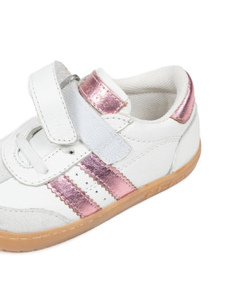Barfuß-Sportschuhe aus Leder - Weiß/Rosa Metallic