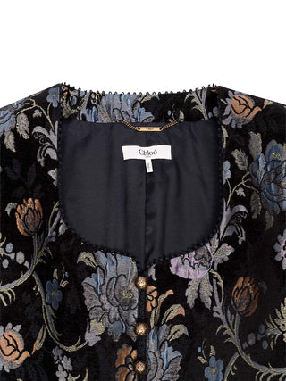 Kastenjacke aus Brokat mit Blumenmuster