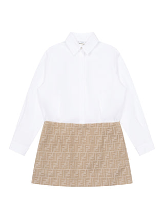 Kleid aus Popeline und Jacquard mit FF-Logo - Beige