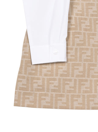 Kleid aus Popeline und Jacquard mit FF-Logo - Beige