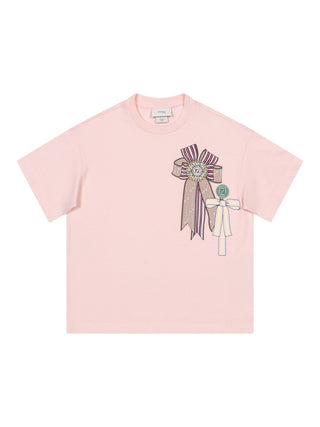 T-Shirt aus Baumwolle mit Print - Rosa