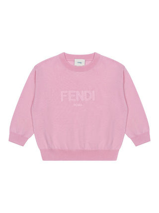 Pullover aus leichter Wolle mit Fendi-Stickerei - Rosa